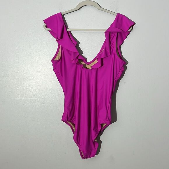 Old Navy Fushia Ruffled One-Piece Swimsuit Women's size L - Picture 4 of 7